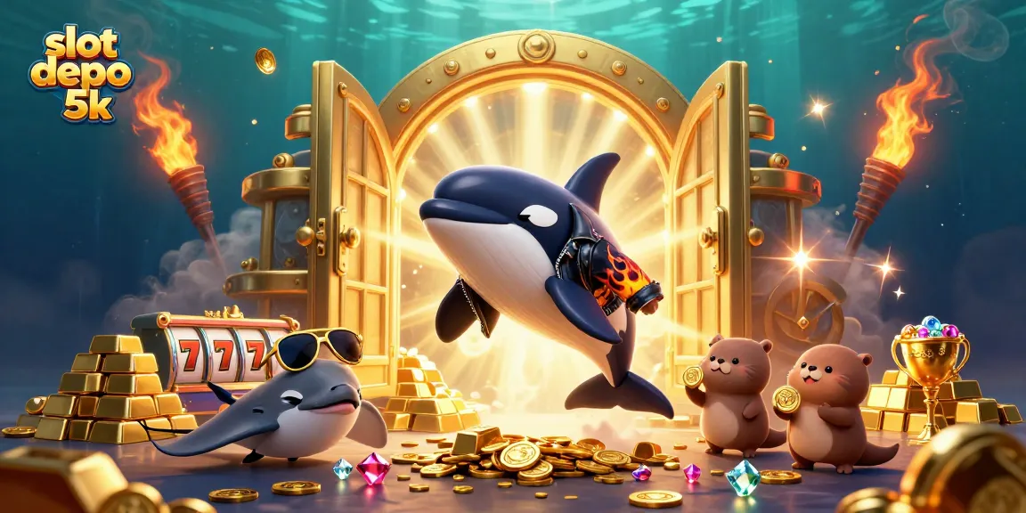 Engage in thrilling gameplay with the dynamic scene of slot depo 5k featuring ocean-themed characters and gold treasures.