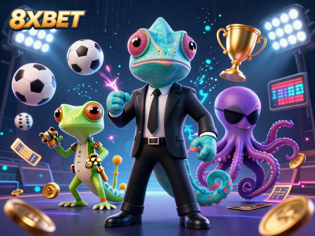 Engage in thrilling action with 8XBET as the colorful chameleon, gecko, and octopus showcase dynamic betting elements.