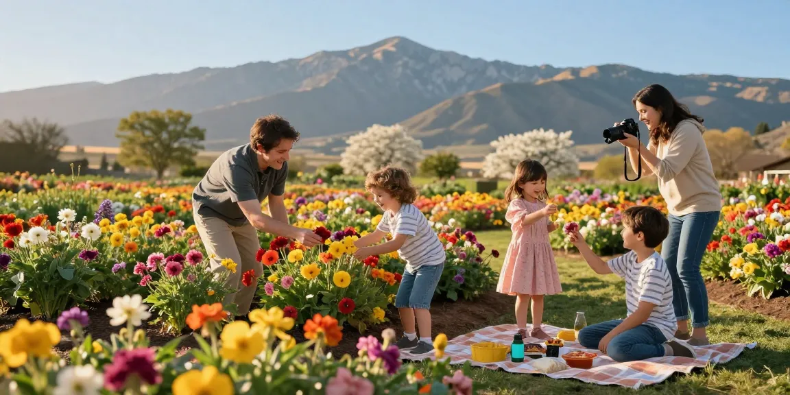 Explore the vibrant gardens at https://www.thecapayvalleygardentour.com with a family enjoying colorful flowers and nature.