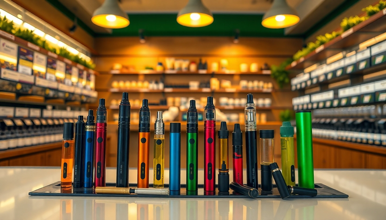 Find where to buy weed legally with a vibrant display of THC vapes in a welcoming store.
