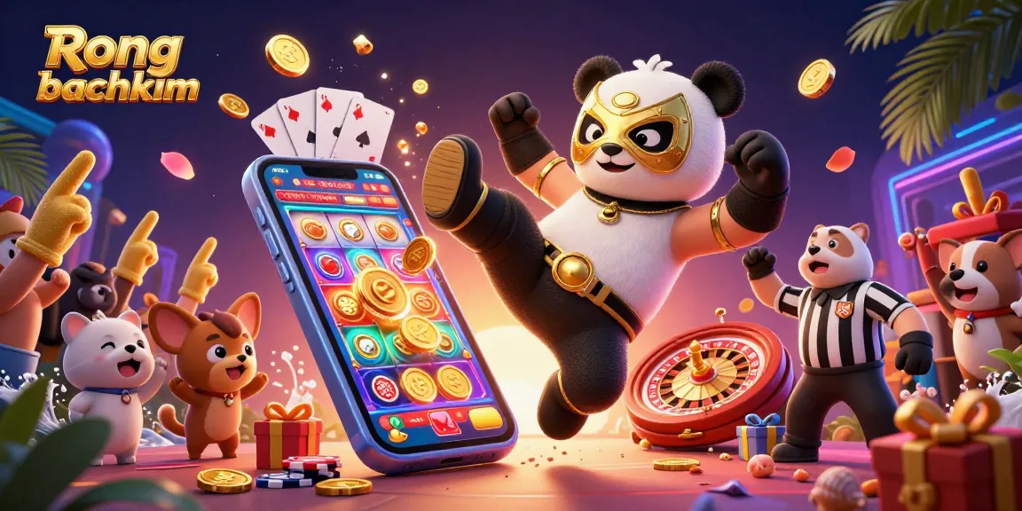 Engage with Rong bachkim as the panda wrestler delivers a flying kick amidst a lively casino scene.
