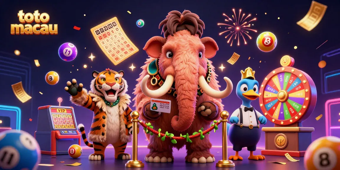 Gali hasil toto macau dengan mesin lotere yang dinamis dan karakter menarik dalam ilustrasi 3D yang kaya.