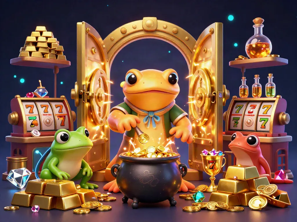 Engage in เว็บสล็อต with golden slot reels and alchemical magic in a vibrant casino scene.