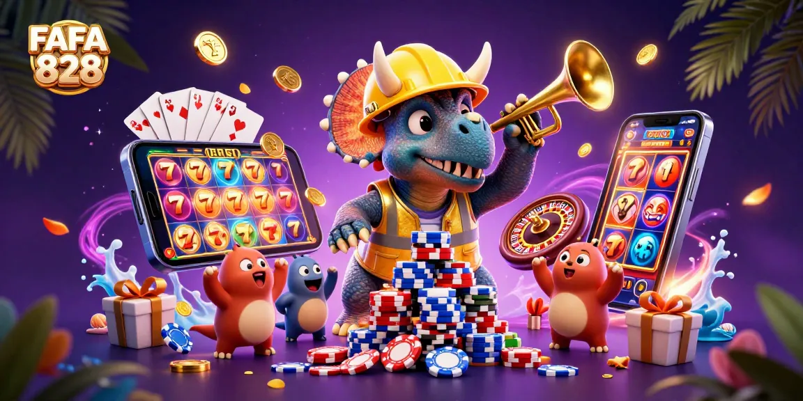 Engage in exciting gameplay at FAFA 828 with a vibrant 3D casino illustration depicting thrilling gaming activity.