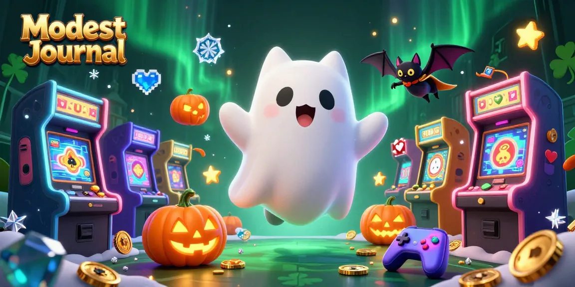 Join the fun at Modest Journal's haunted casino with a friendly ghost cat and bat!