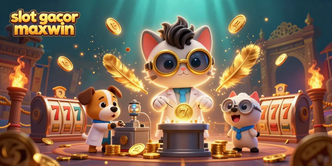 Engage with slot gacor maxwin as a 3D mad scientist cat creates winning slot machines in a vibrant casino.