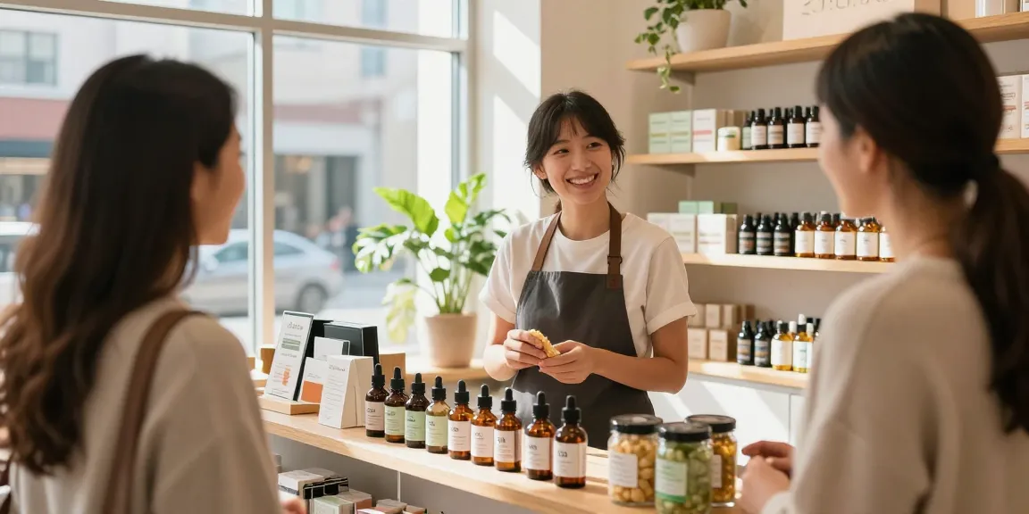 Customer exploring CBD North Canada products in a bright retail environment, highlighting organic options.