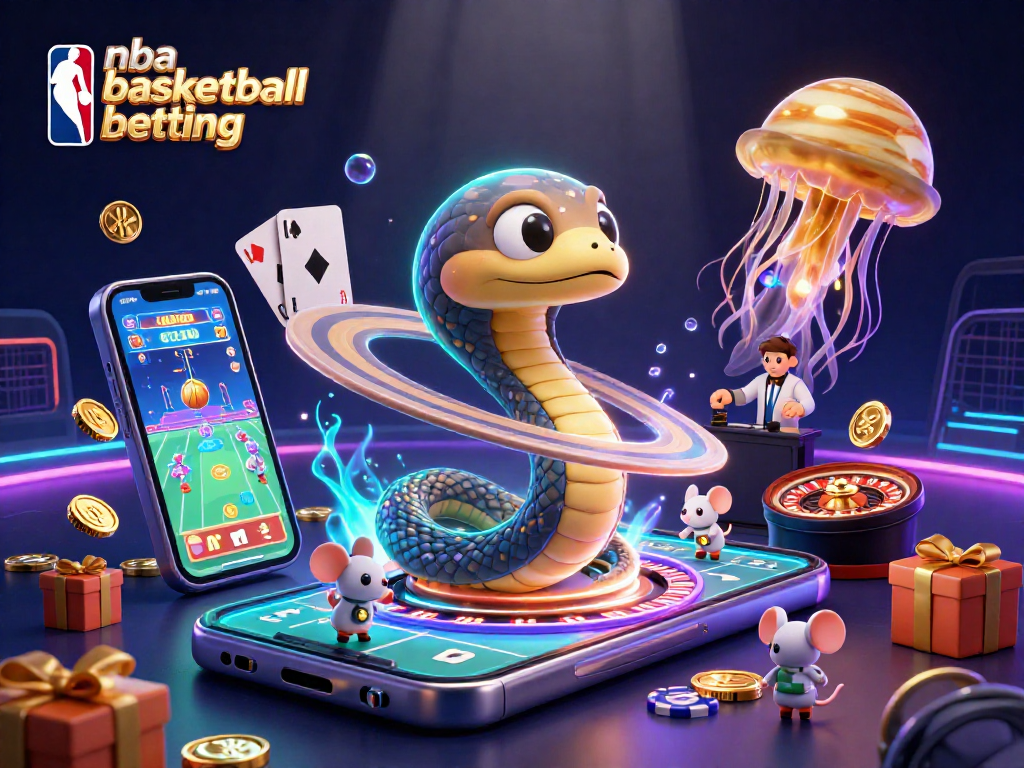 Engage in nba basketball betting with a cosmic-themed illustration showcasing a playful scene of betting activities.