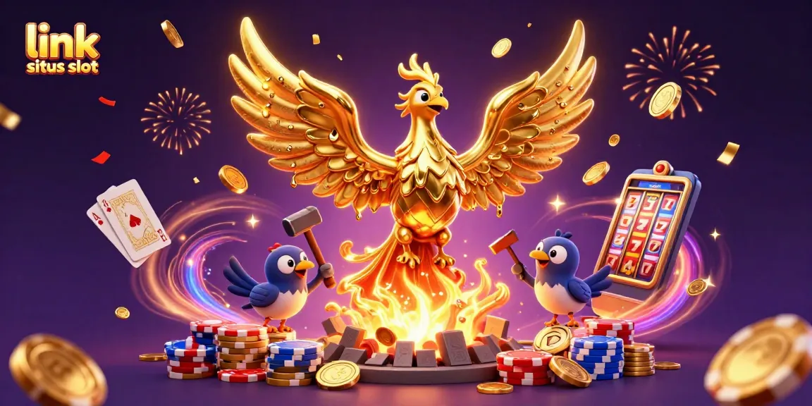 Experience the excitement of link situs slot with a molten gold phoenix and dynamic casino elements.