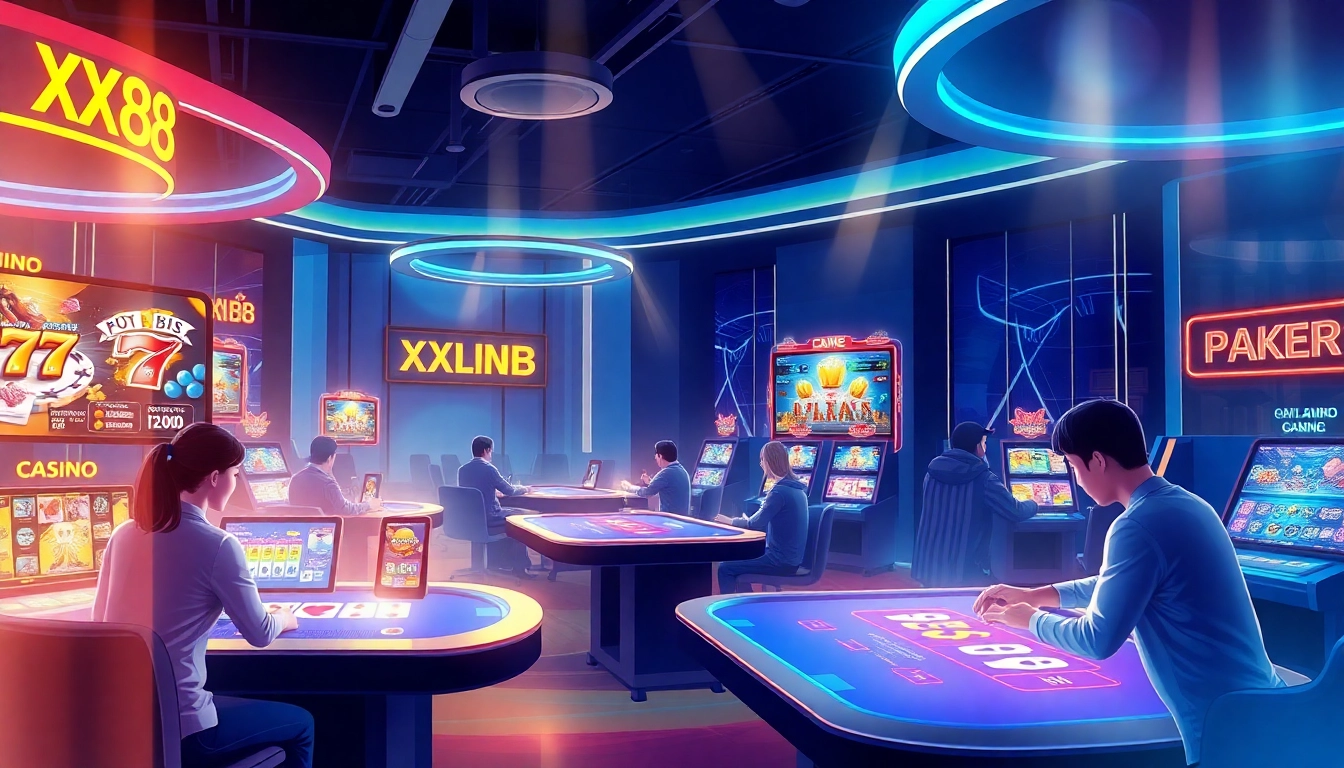 Online gambling experience at Nhà cái XX88 featuring vibrant games and a digital casino atmosphere.