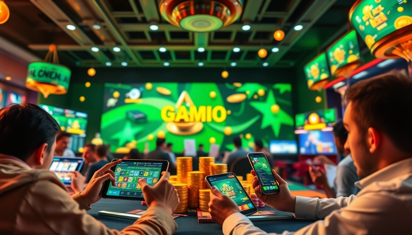 Dynamic online gambling scene with players engaging on the AF88 com platform, showcasing vibrant games and digital currency.