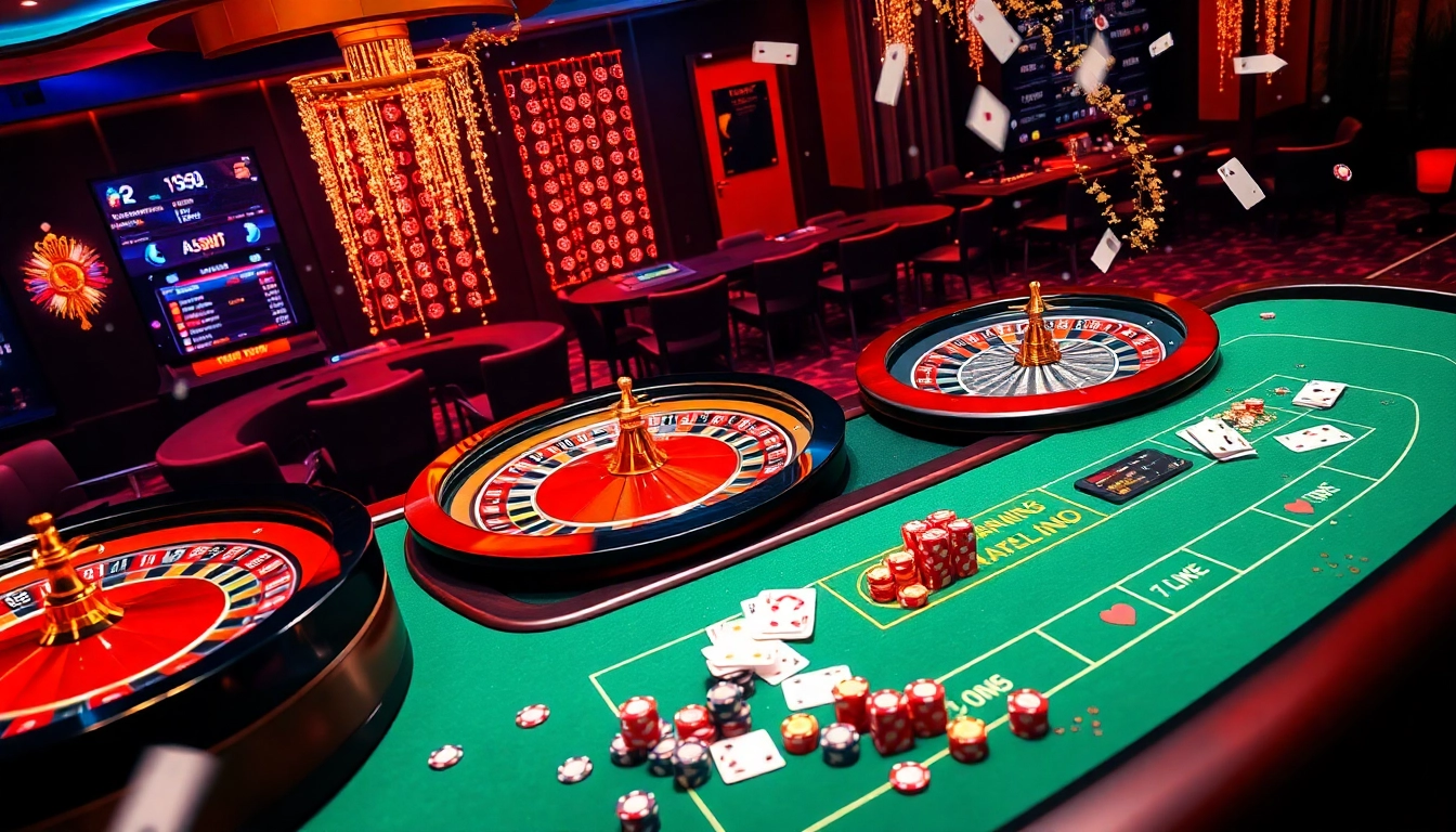 Vibrant live casino action at trang chủ sunwin with roulette, cards, and excited players.