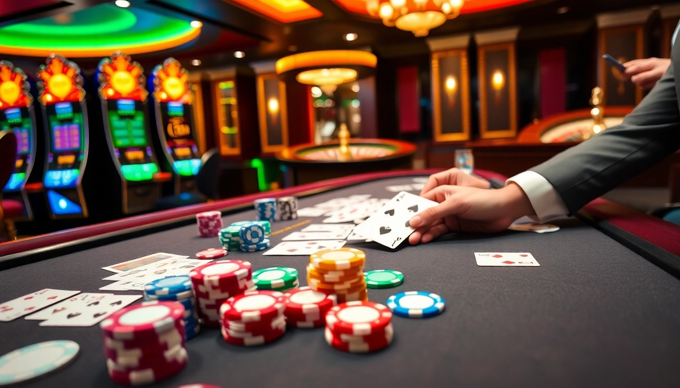 Experience exciting gameplay at https://tobet88bet.com/ with vibrant casino tables and colorful poker chips.