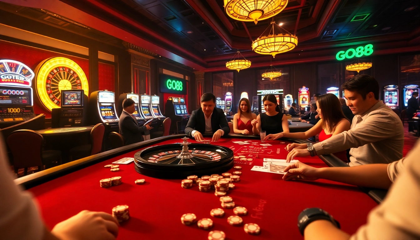 Experience the thrill of gambling with GO 88 casino games featuring chips and cards on a vibrant table.