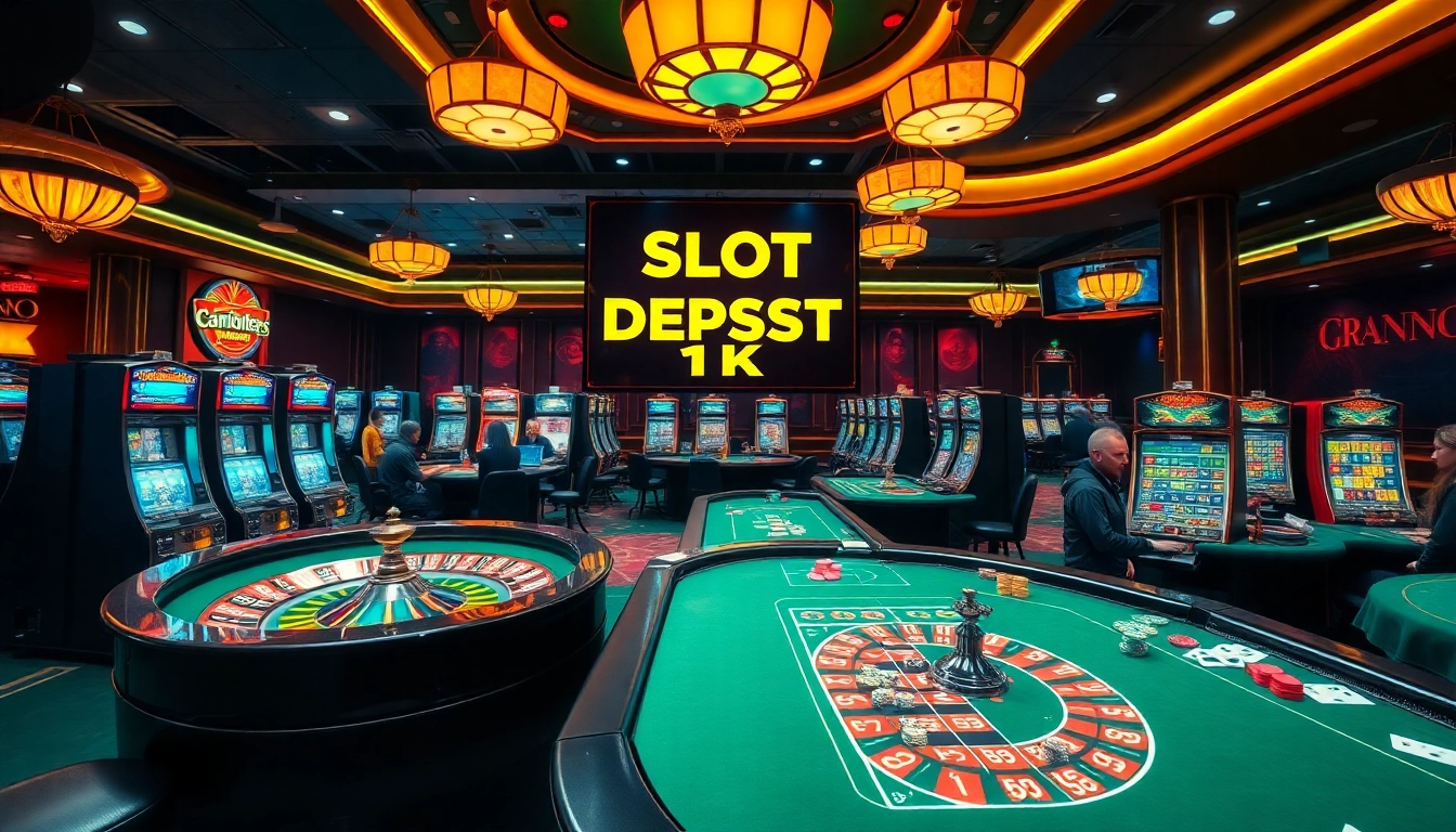 Exciting gaming scene featuring slot deposit 1k offering vibrant tables and eager players.