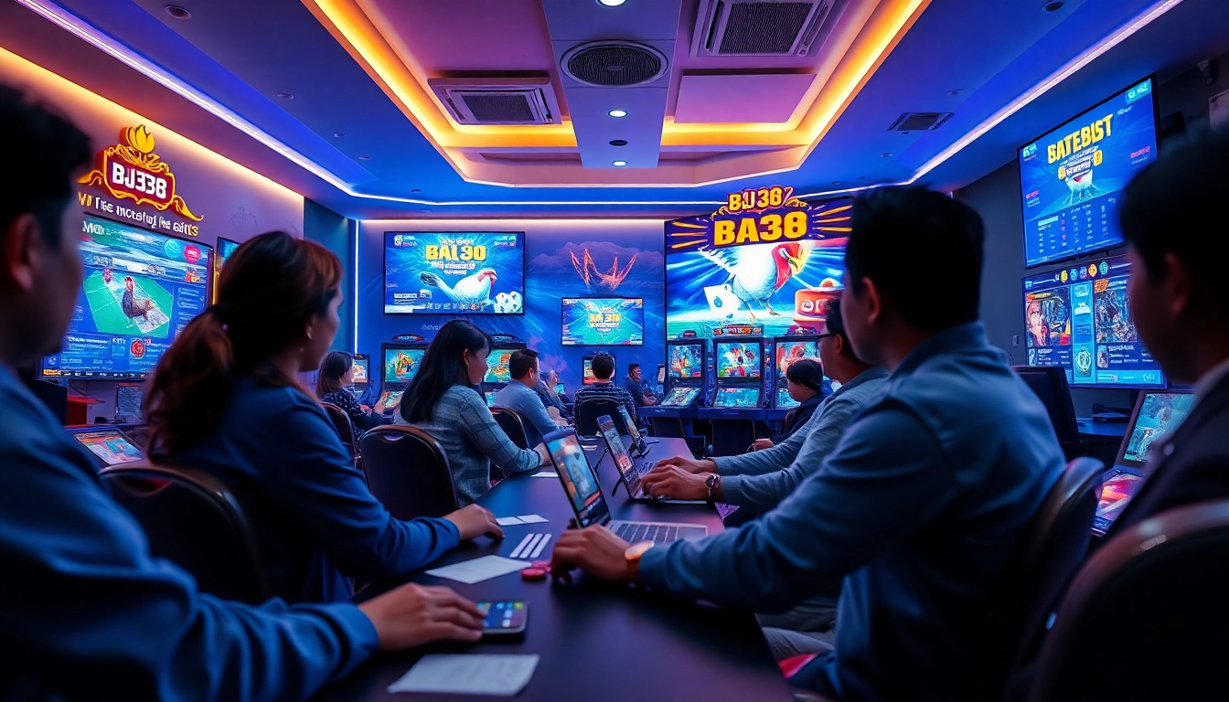 BJ38 gaming environment showcasing interactive cockfighting and casino games for players.