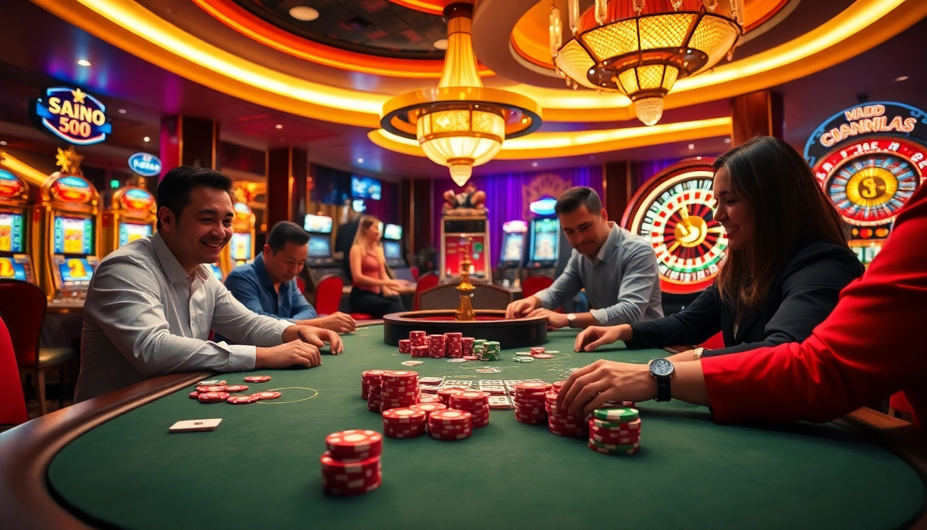 Exciting gameplay at Trang Chủ 789club, featuring vibrant poker chips and lively casino atmosphere.