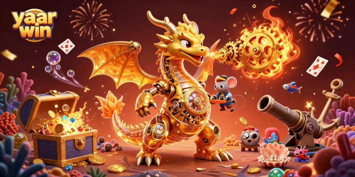 Engage with the thrilling world of yaar win, featuring a golden dragon and vibrant casino elements.