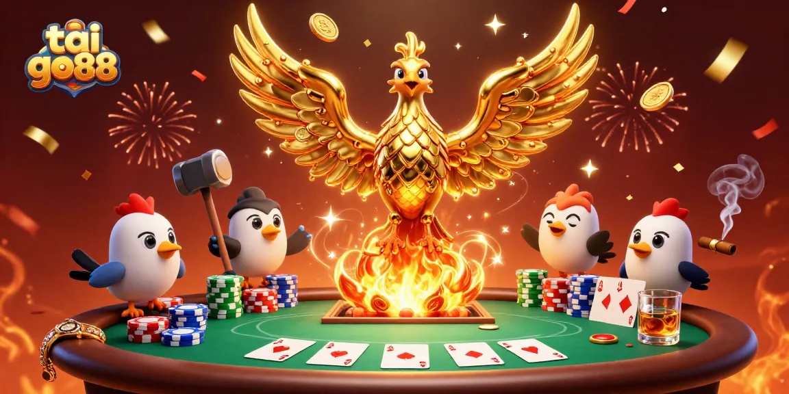 Experience the thrill of tai go88 with a dramatic casino scene filled with vibrant poker elements.